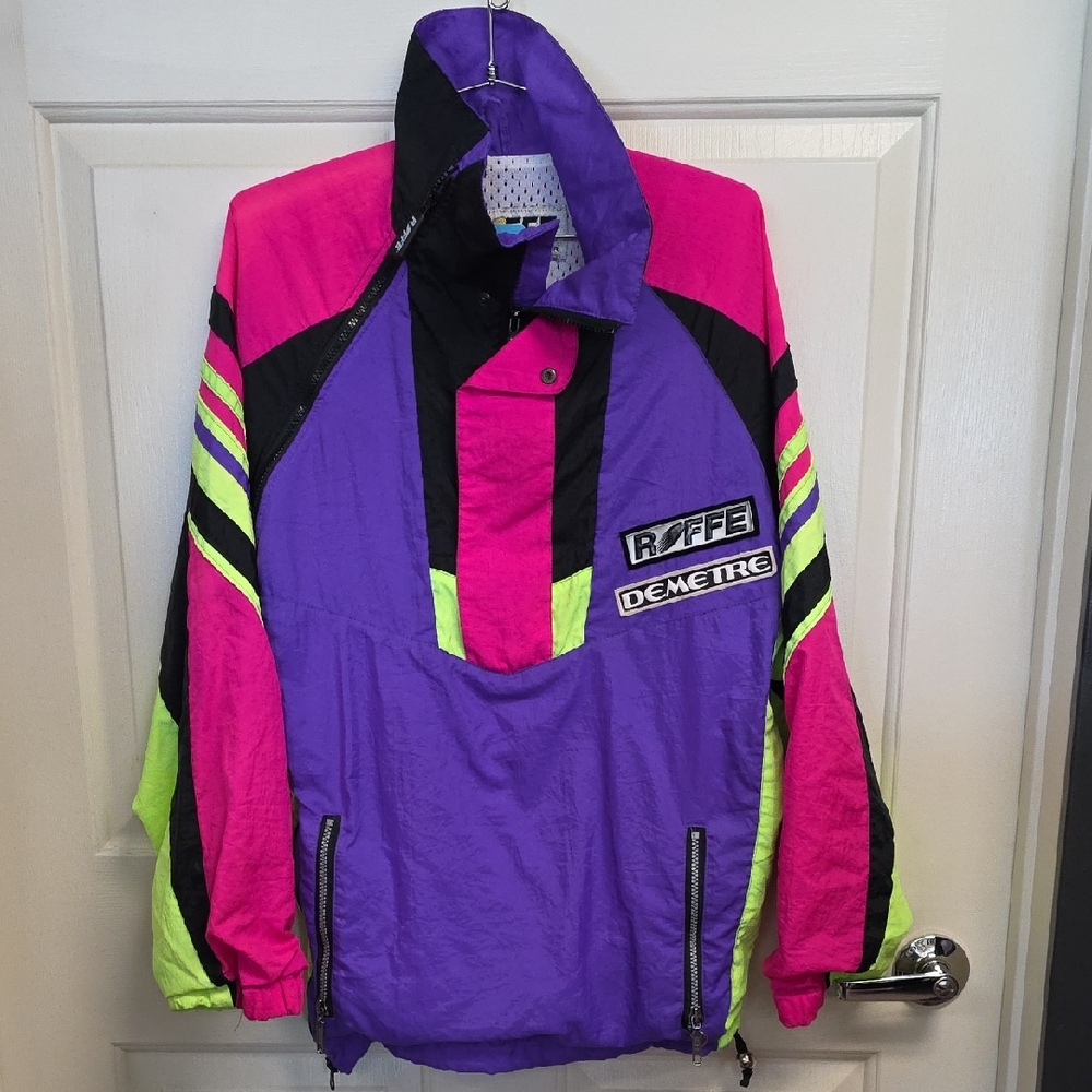Men's Vintage 90's Roffe Ski WEARDemetre Neon Color Block Jacket Sz Small